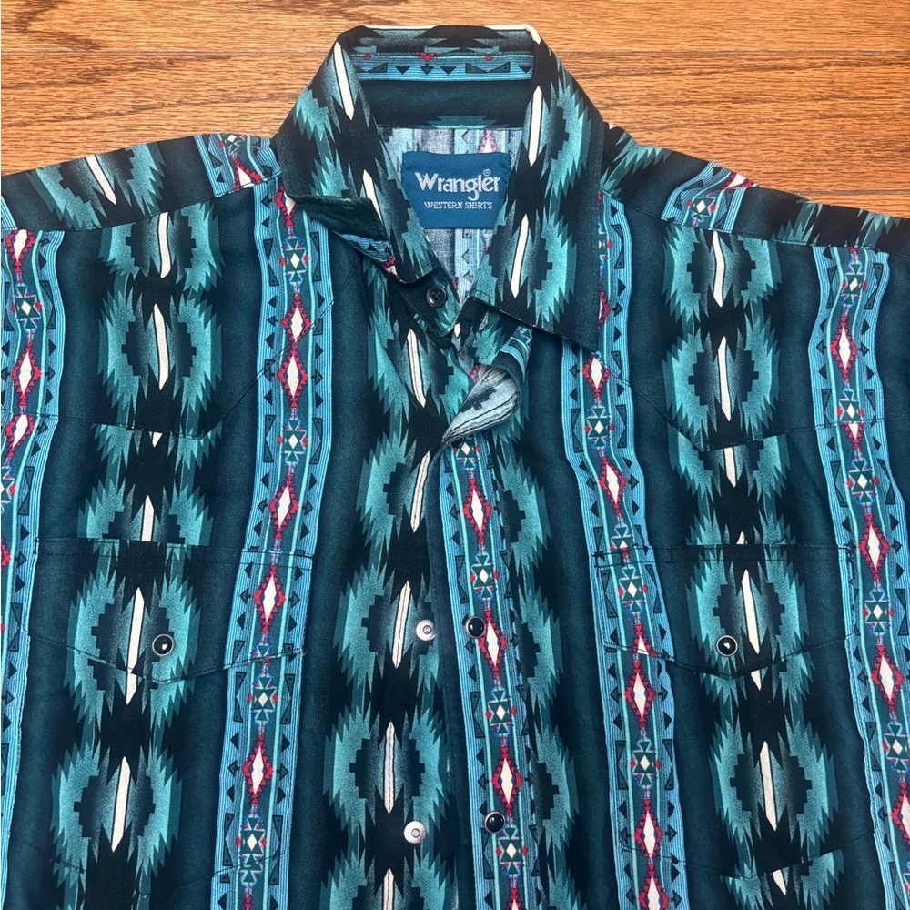 Wrangler Men's Casual Shirt - Teal and Black Pattern
